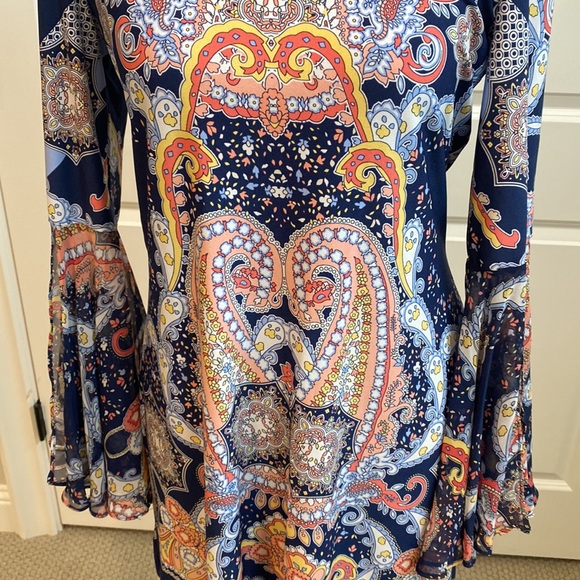 Ivy Lane Boho Dramatic Bell Sleeves Multicolor Midi Dress - Picture 3 of 6